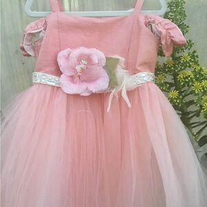 Pink Tulle Dress with Floral Accent